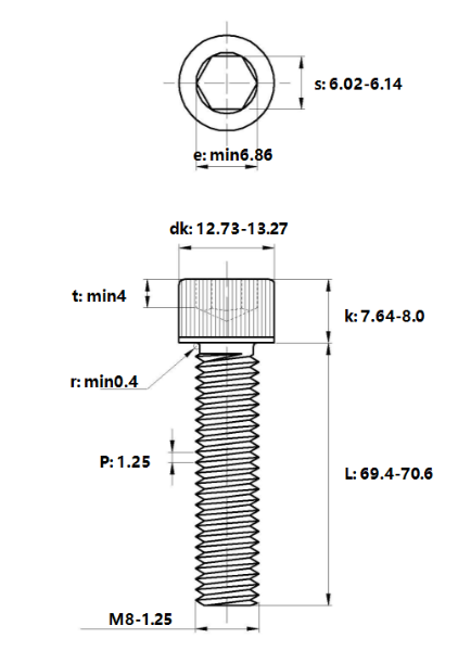 Lục Giác Chìm Đầu Trụ Thép Mạ Kẽm 12.9 DIN912 M8x70 (25Cái/Bịch)_drawing