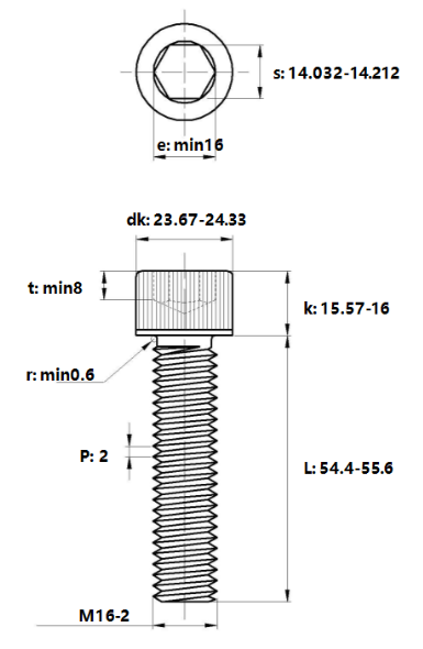 Lục Giác Chìm Đầu Trụ Thép Mạ Kẽm Trắng Cr3+ 12.9 DIN912 M16x55_drawing