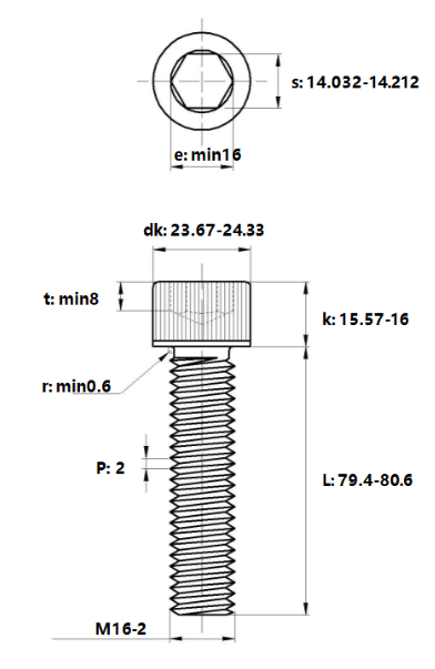 Lục Giác Chìm Đầu Trụ Thép Mạ Kẽm Trắng Cr3+ 12.9 DIN912 M16x80_drawing