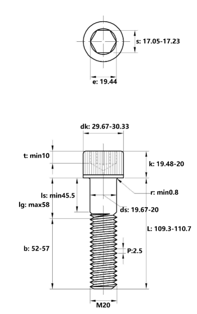 Lục Giác Chìm Đầu Trụ Thép Mạ Kẽm Trắng Cr3+ 12.9 DIN912 M20x110 Ren Lửng_drawing