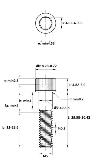 Lục Giác Chìm Đầu Trụ Thép Mạ Kẽm Trắng Cr3+ 12.9 DIN912 M5x30 Ren Lửng_drawing