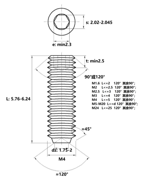 Vít Trí Đuôi Lõm Inox 304 DIN916 M4x6_drawing