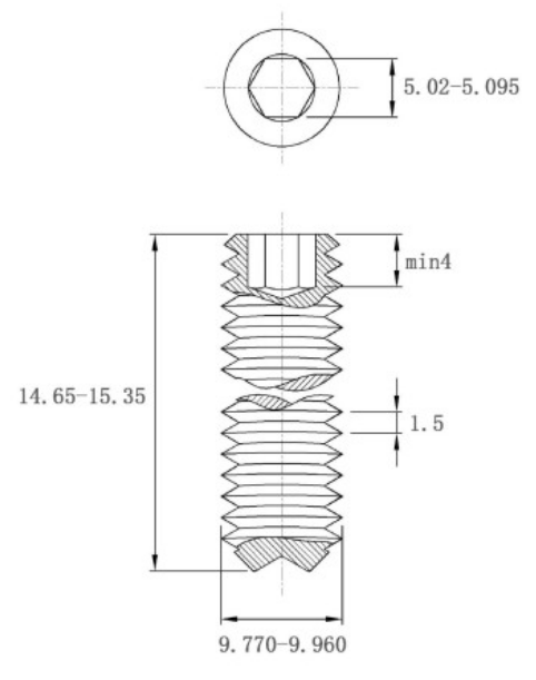 Vít Trí Đuôi Lõm Inox 304 DIN916 M10x15_drawing