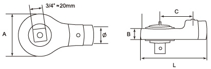 Đầu Cần Siết Lực 3/4" X56mm Sata 96564_drawing