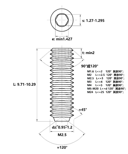 Vít Trí Đuôi Lõm Inox 304 DIN916 M2.5x10_drawing