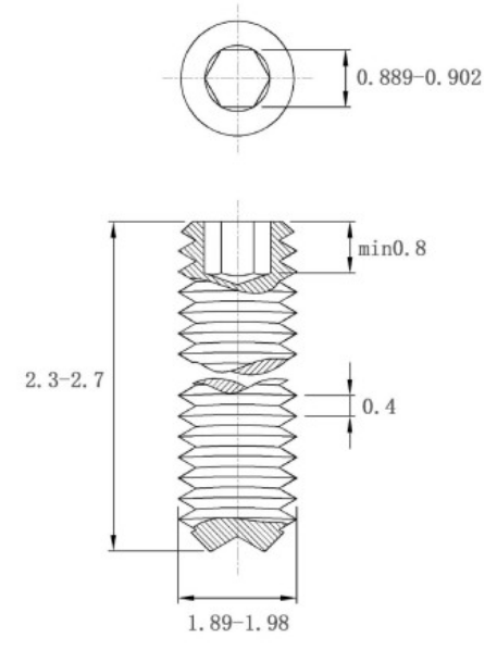 Vít Trí Đuôi Lõm Inox 304 DIN916 M2x2.5_drawing