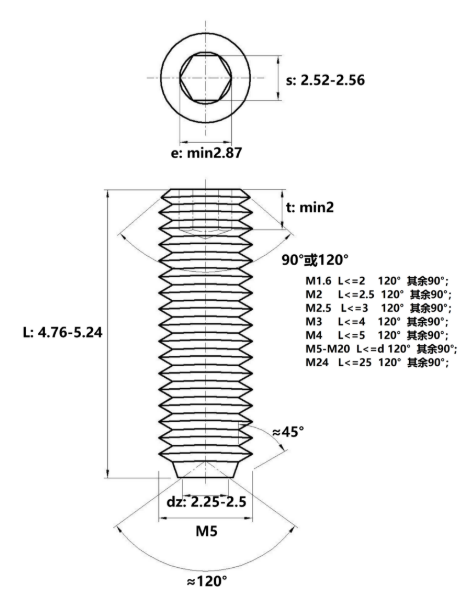 Vít Trí Đuôi Lõm Inox 304 DIN916 M5x5_drawing