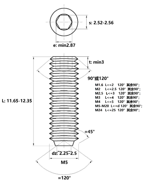 Vít Trí Đuôi Lõm Inox 316 DIN916 M5x12_drawing