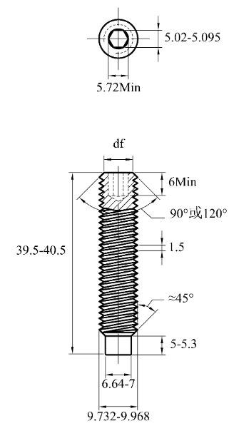 Vít Trí Đuôi Trụ Thép Đen 10.9 DIN915 M10x40_drawing