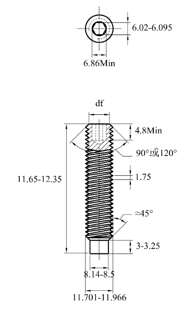 Vít Trí Đuôi Trụ Thép Đen 10.9 DIN915 M12x12_drawing