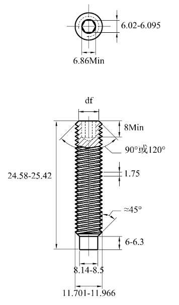 Vít Trí Đuôi Trụ Thép Đen 10.9 DIN915 M12x25_drawing