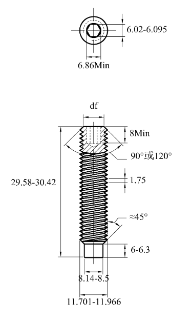Vít Trí Đuôi Trụ Thép Đen 10.9 DIN915 M12x30_drawing