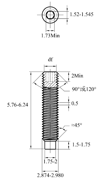Vít Trí Đuôi Trụ Thép Đen 10.9 DIN915 M3x6_drawing