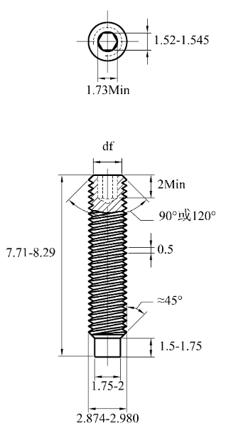 Vít Trí Đuôi Trụ Thép Đen 10.9 DIN915 M3x8_drawing