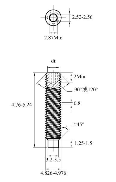 Vít Trí Đuôi Trụ Thép Đen 10.9 DIN915 M5x5_drawing