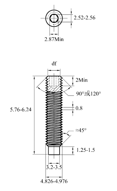 Vít Trí Đuôi Trụ Thép Đen 10.9 DIN915 M5x6_drawing