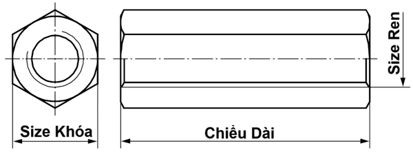 Tán Dài Thép Mạ Kẽm 4.8 DIN6334 M6x18_drawing