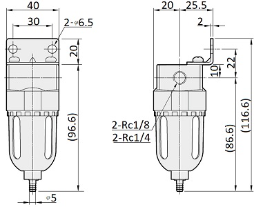 Bộ Lọc Khí Xả Tay Parker Size 1/4 PAF200-02-B_drawing