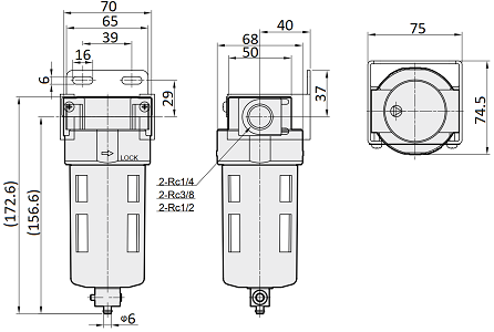 Bộ Lọc Khí Xả Tay Parker Size 1/2 PAF403-04-B_drawing