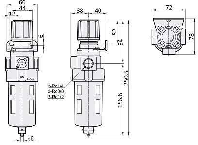 Bộ Lọc Khí - Chỉnh Áp Xả Tự Động Parker Size 1/2 PFR403-04-D_drawing