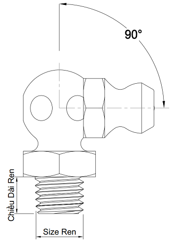 Vú Mỡ 90 Độ Mạ Kẽm 7 Màu UNF S1/4-28_drawing