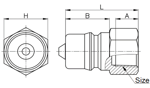 Khớp Nối Nhanh Bi Đực Có Khóa - Ren Trong CDC SP-P01_drawing