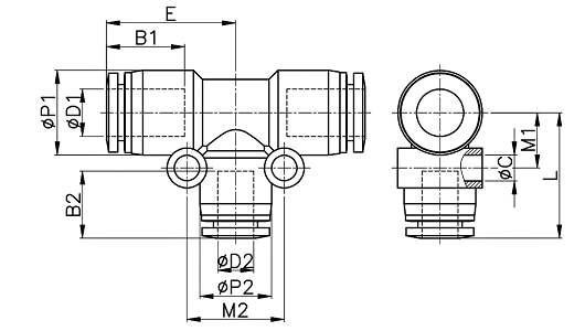 Đầu Nối Giảm Khí Nén Chữ T Phi 12-8mm CDC PGT1208_drawing