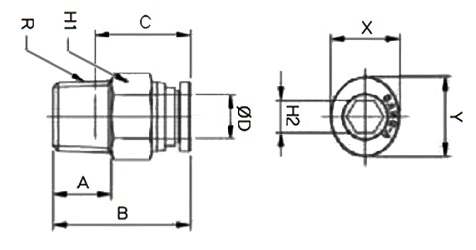 Đầu Nối Khí Thẳng Ren Ngoài SANG-A GPC0402_drawing