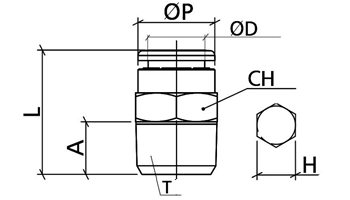 Đầu Nối Khí Thẳng Ren Ngoài - Đồng CDC BPC06-R02_drawing