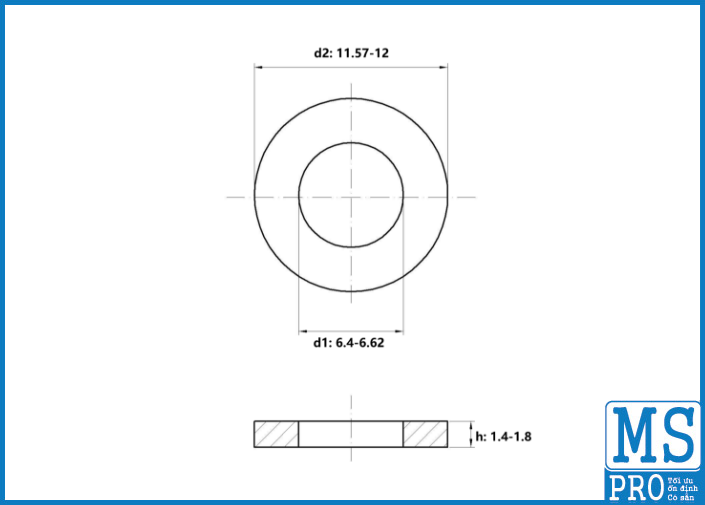 Lông Đền Phẳng Thép Mộc DIN125 M6_drawing