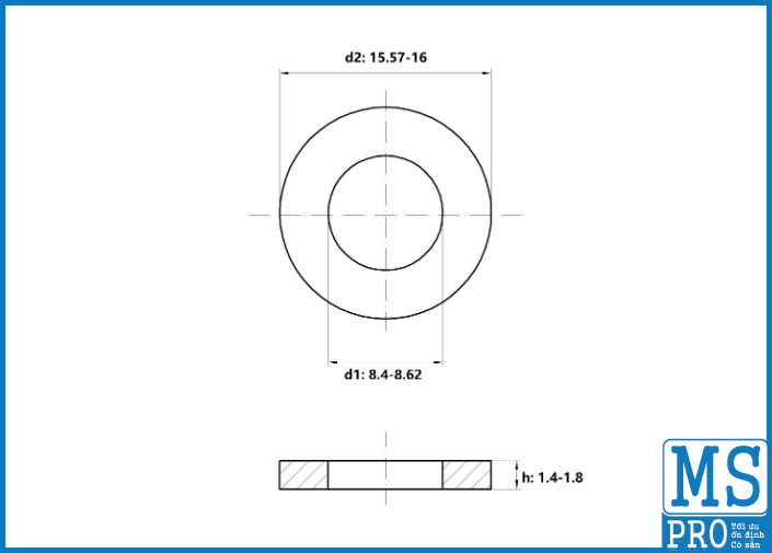Lông Đền Phẳng Thép Mạ Kẽm 7 Màu DIN125 M8_drawing