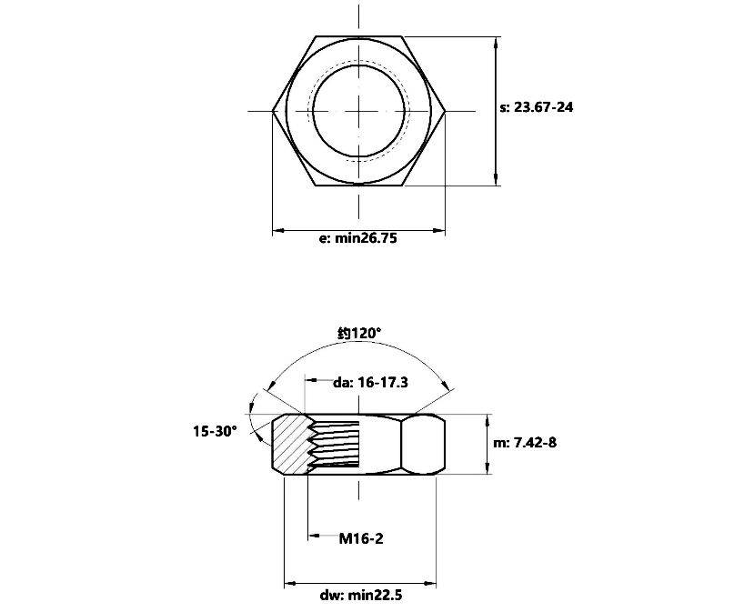 Tán Mỏng Inox 304 DIN439 M16_drawing
