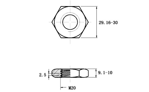 Tán Mỏng Thép Mạ Kẽm 7 Màu DIN439 M20_drawing