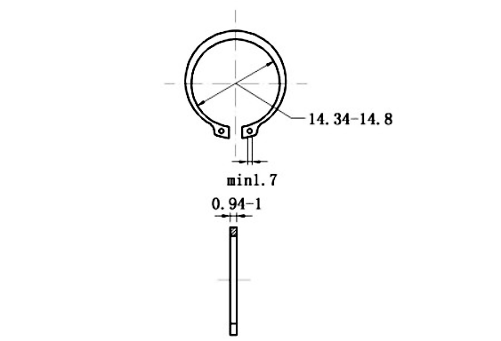 Phe Gài Trục Thép 65Mn DIN471 D16x1.0 (25Cái/Bịch)_drawing