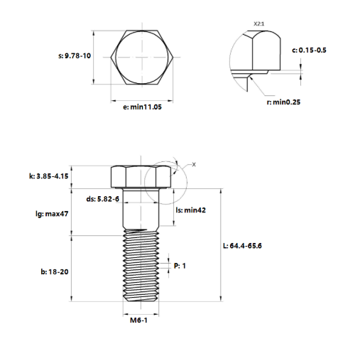 Bulong Inox 304 DIN931 M6x65 Ren Lửng_drawing