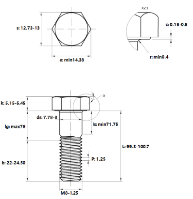 Bulong Thép Đen 8.8 DIN931 M8x100 Ren Lửng_drawing