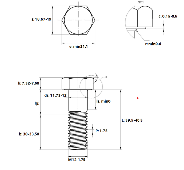 Bulong Nhúng Nóng 8.8 DIN931 M12x40 Ren Lửng_drawing