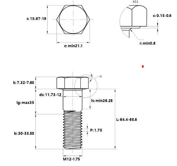 Bulong Thép Đen 10.9 DIN931 M12x65 Ren Lửng_drawing