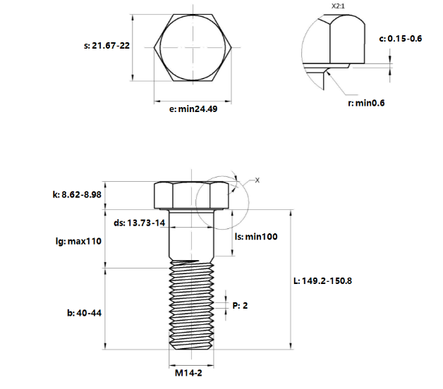 Bulong Nhúng Nóng 8.8 DIN931 M14x150 Ren Lửng_drawing