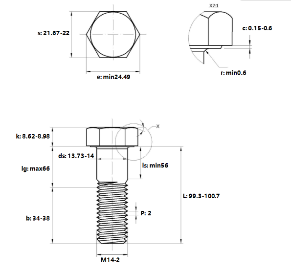 Bulong Nhúng Nóng 8.8 DIN931 M14x100 Ren Lửng_drawing