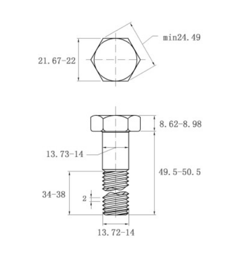 Bulong Nhúng Nóng 8.8 DIN931 M14x50 Ren Lửng_drawing