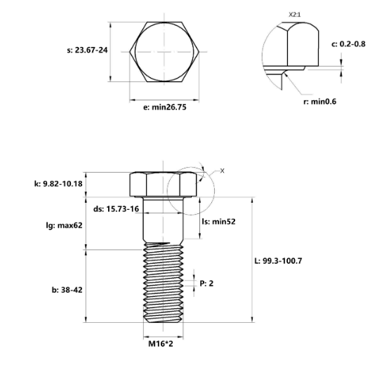 Bulong Nhúng Nóng 8.8 DIN931 M16x100 Ren Lửng_drawing