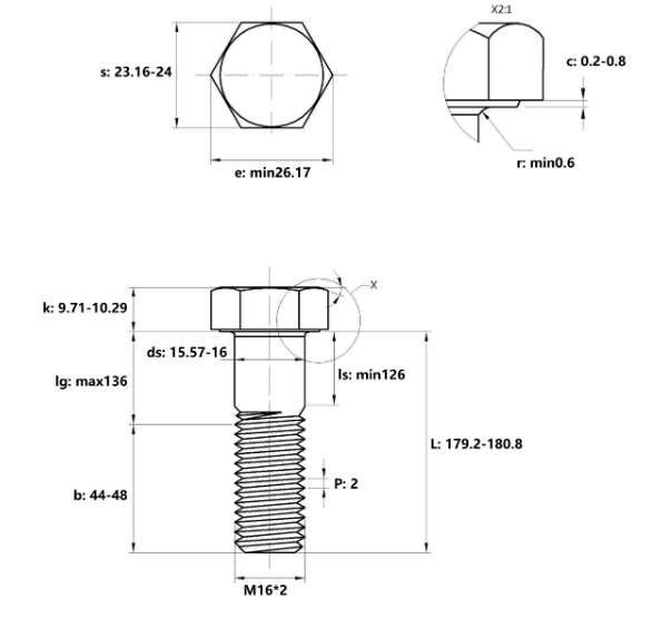 Bulong Nhúng Nóng 8.8 DIN931 M16x180 Ren Lửng_drawing