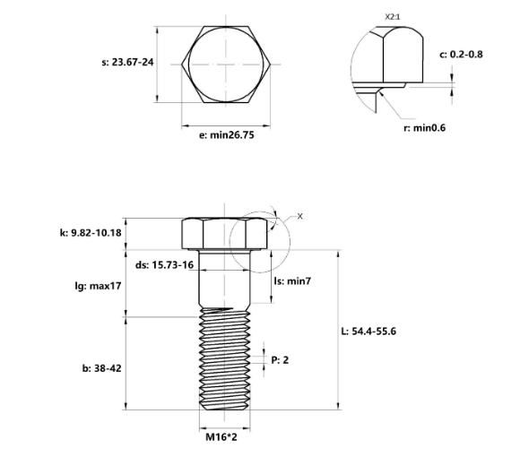 Bulong Thép Đen 10.9 DIN931 M16x55 Ren Lửng_drawing