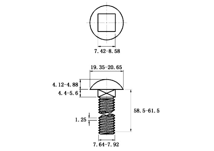 Bulong Cổ Vuông Thép Mạ Kẽm Trắng Cr3+ 4.8 DIN603 M8x60 Ren Lửng_drawing
