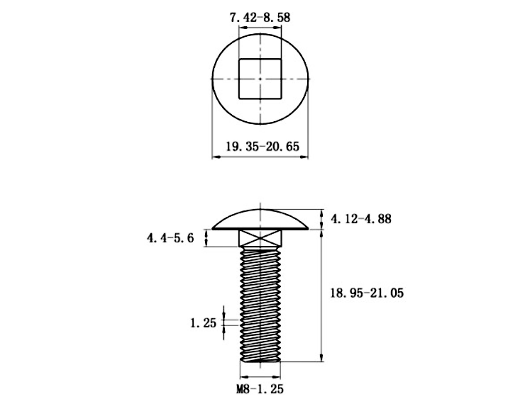 Bulong Cổ Vuông Thép Mạ Kẽm 4.8 DIN603 M8x20_drawing