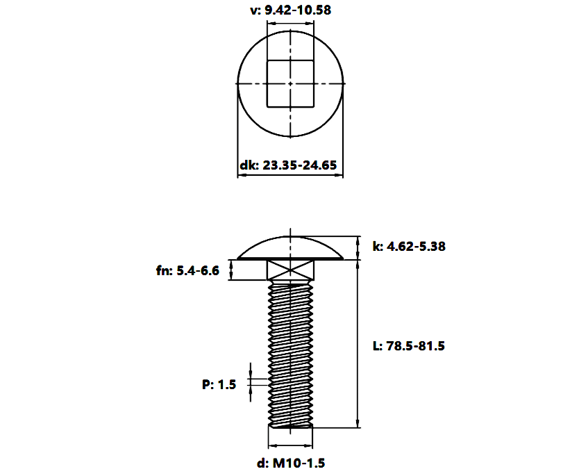Bulong Cổ Vuông Inox 304 DIN603 M10x80_drawing