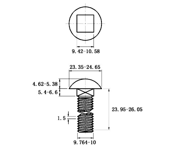 Bulong Cổ Vuông Thép Mạ Kẽm 4.8 DIN603 M10x25_drawing