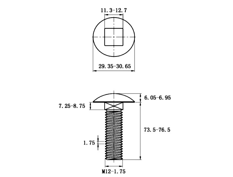 Bulong Cổ Vuông Inox 304 DIN603 M12x75_drawing
