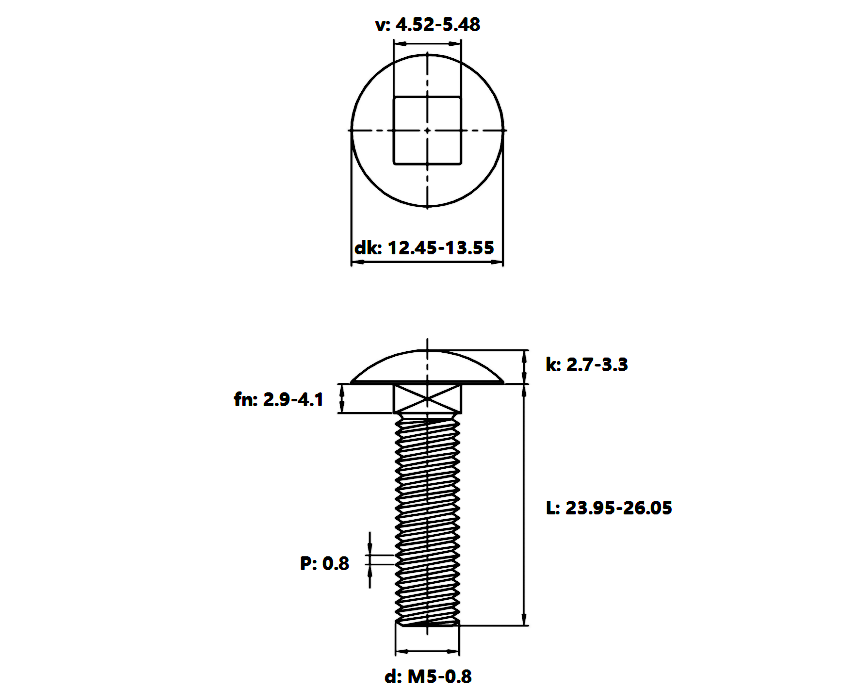 Bulong Cổ Vuông Thép Mạ Kẽm 4.8 DIN603 M5x25_drawing